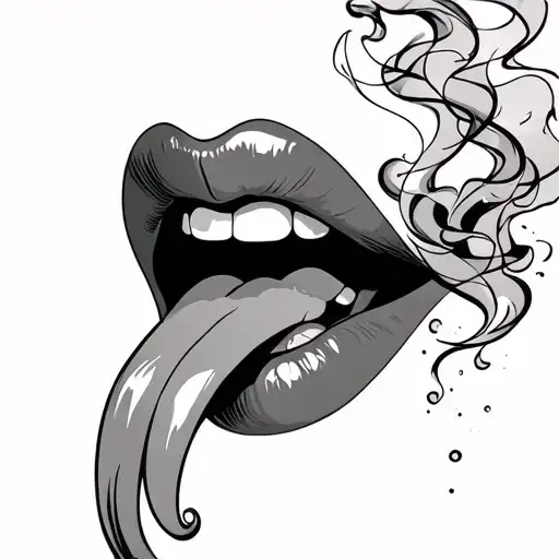 sexy mouth with smoke coming tongue out tattoo design idea