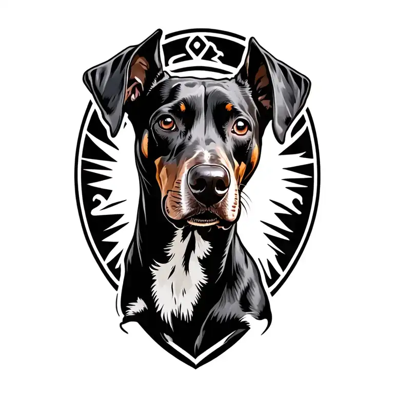 barking doberman dog tattoo design idea
