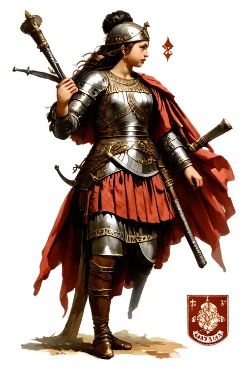 medieval greek soldier girl nori tattoo design idea