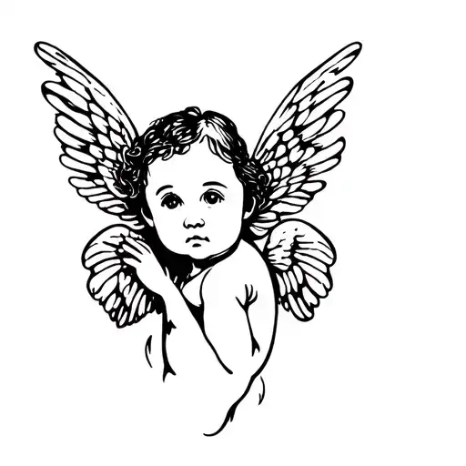 baby angel in the wings of a butter fly tattoo design idea