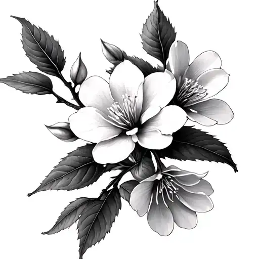 Cherry Blossom Black And White tattoo design idea