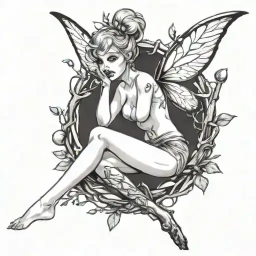 petite,naughty,nude,sexy,on a branch,realism,tinker bell tattoo design idea