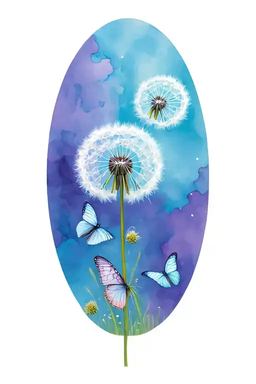 dandelion in the wind and 3 butterfly  tattoo design idea