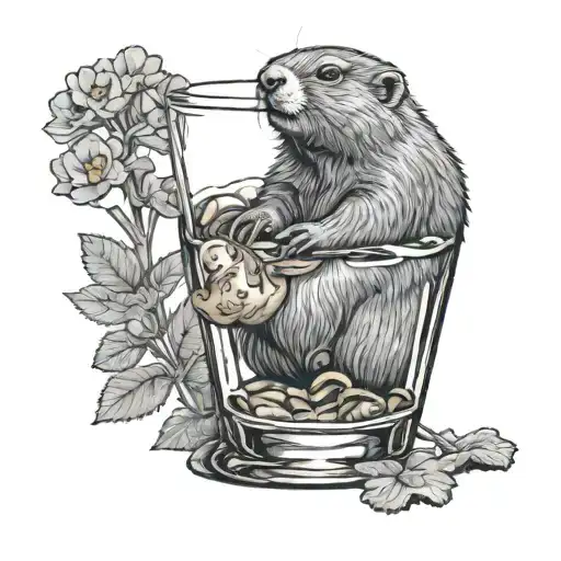 glass of genepi with marmot holding chanterelles tattoo design idea