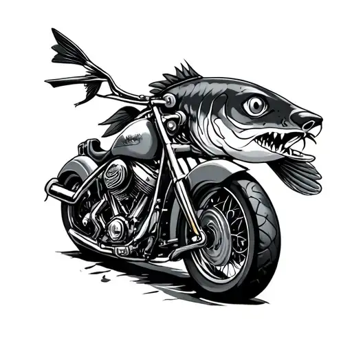 catfish and motorcycle tattoo design idea