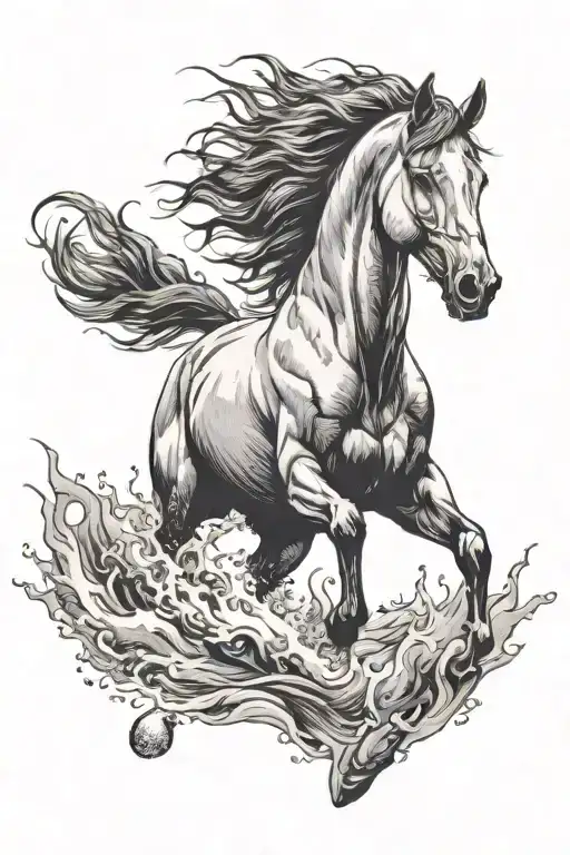 horse running in the sea tattoo design idea