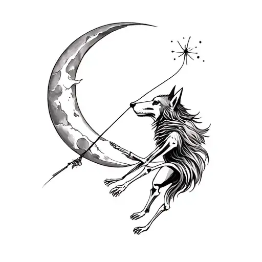 feminine wolf skeleton lassoing the moon tattoo design idea