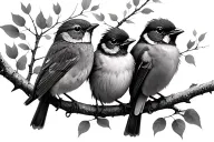 3 little birds on birch tree branch in autum tattoo design idea