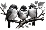 3 little birds on birch tree branch in autum tattoo design idea
