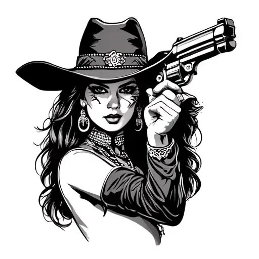 chicano cowgirl with revolver tattoo design idea