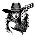 chicano cowgirl with revolver tattoo design idea