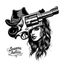 chicano cowgirl with revolver tattoo design idea