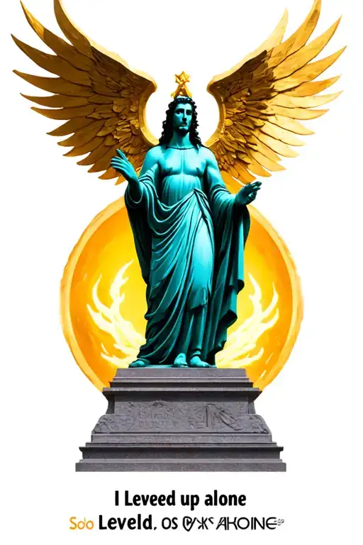 "I Leveled up alone" "I Leveled up alone" God Statue Solo Leveling tattoo design idea