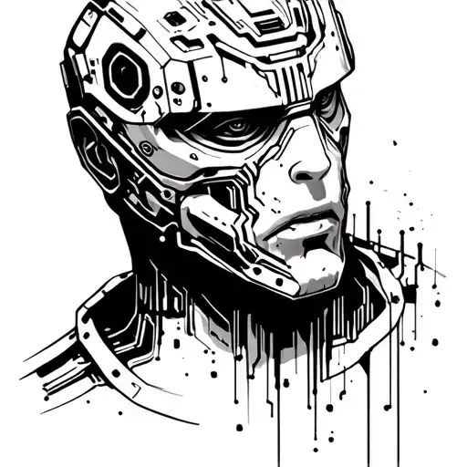 noisy boy from real steel only head with circuits coming out from where was his neck since he was decapitaded old school tattoo design idea