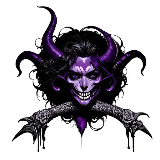 Sexy satanic vibe, underworld style, elegant, hipassionate midnight purple, billionare style, sensual, tattoo design idea