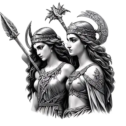 greek goddesses Athena and Hera. tattoo design idea