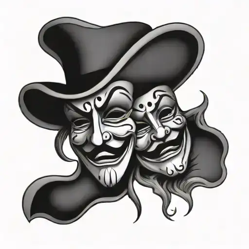 Happy and Sad theatre masks with each having a T or D on it  tattoo design idea