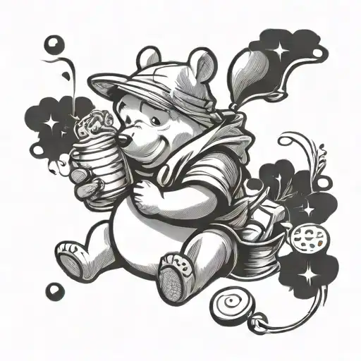 winnie the pooh with honey pot tattoo design idea
