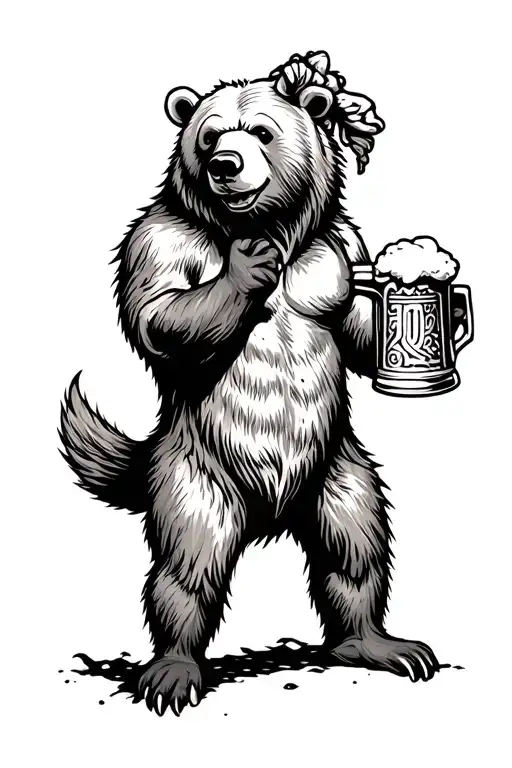 a brother bear style bear raising a beer stein tattoo design idea