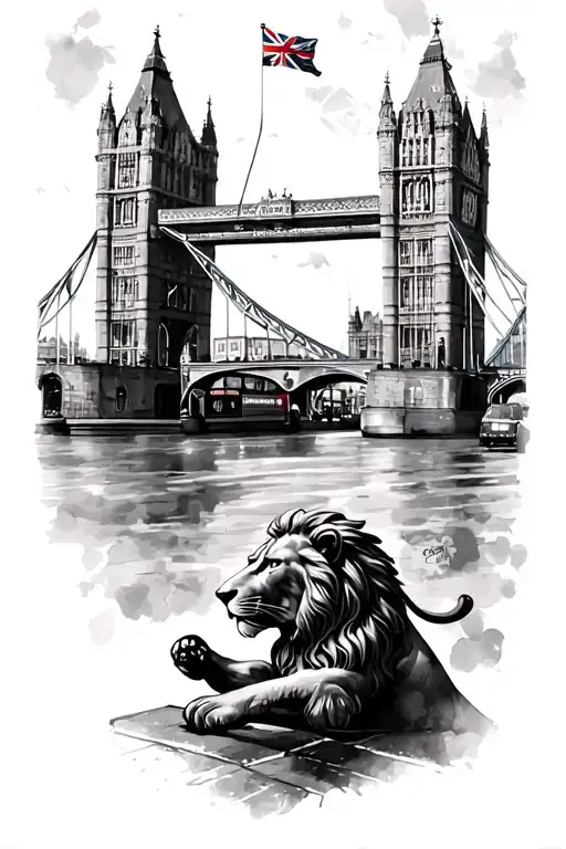 tower bridge, big Ben, st George's flag, lion, London bus, London underground tattoo design idea