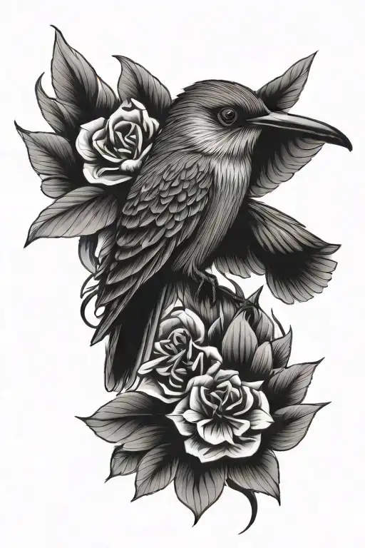 hummingbird, raven, bird of paradise flower, owl tattoo design idea