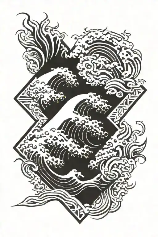 kanagawa wave set inside a diamond shape tattoo design idea
