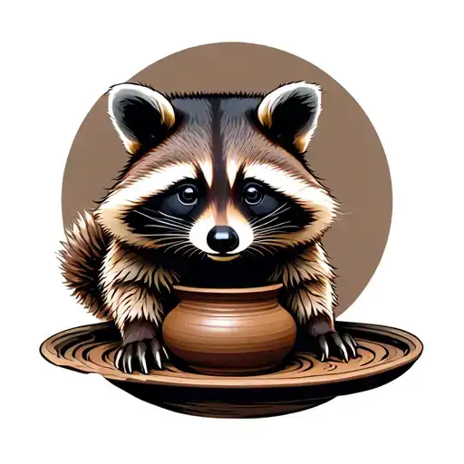 raccoon at pottery wheel tattoo design idea