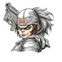 hood Chucky with lined up curls with gun tattoo design idea