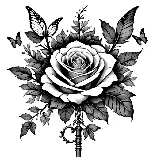 Breath, Rose, Feather, Ivy, Tree Of Life, butterfly, Key tattoo design idea