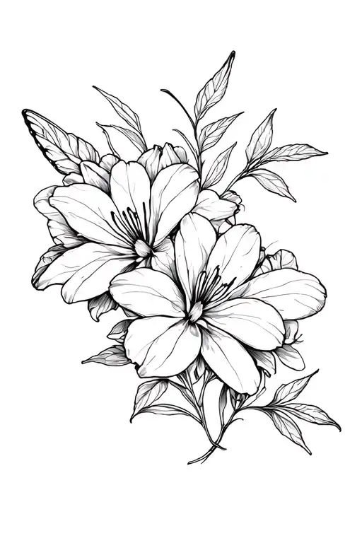 azalea flowers butterfly coming tattoo design idea