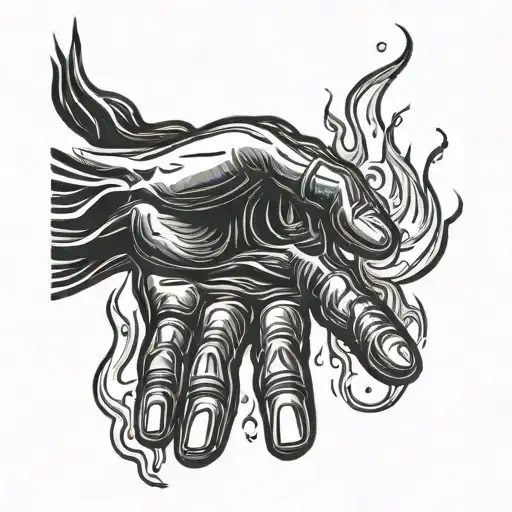 Open Hand letting go of a flame. no flame in background, simple lines tattoo design idea