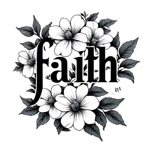 the word faith with Jasmine flowers growing tattoo design idea