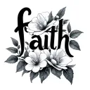 the word faith with Jasmine flowers growing tattoo design idea