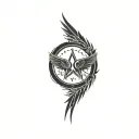 a circle that includes 2 wings and a star surrounded and filled by celtic and tribal symbols tattoo design idea