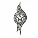 a circle that includes 2 wings and a star surrounded and filled by celtic and tribal symbols tattoo design idea