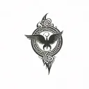 a circle that includes 2 wings and a star surrounded and filled by celtic and tribal symbols tattoo design idea