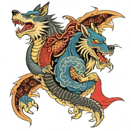wolf and dragon wrapping tattoo design idea