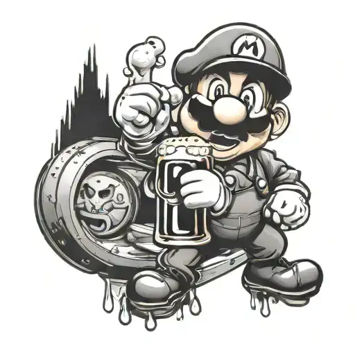 Mario drinking beer tattoo design idea
