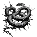 broken chain snake wrapped in thorns wrapped tattoo design idea