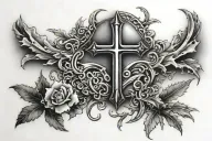Christian word " PSALM 23:4-6" and three crosses in the background tattoo design idea