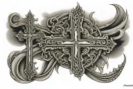 Christian word " PSALM 23:4-6" and three crosses in the background tattoo design idea