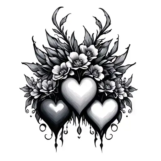 Three hearts with Sanbria, Danielle, and Leslie tattoo design idea