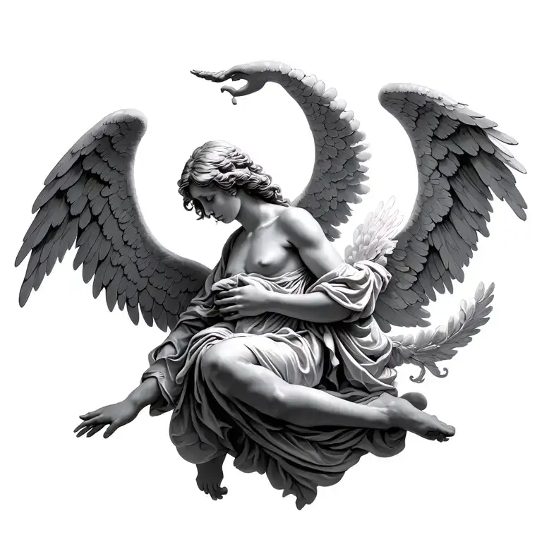 I want an angel, letting fall from heaven and another angel above this trying to save without success tattoo design idea