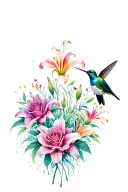 honeycomb backdrop with tiger lilies roses and wildflowers maybe some rare exotic flowers with hummingbird in it maybe a tattoo design idea