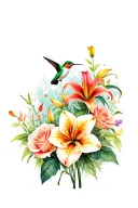 honeycomb backdrop with tiger lilies roses and wildflowers maybe some rare exotic flowers with hummingbird in it maybe a tattoo design idea