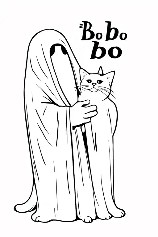 "Bo Bo bo" ghost holding a cat wearing a robe tattoo design idea