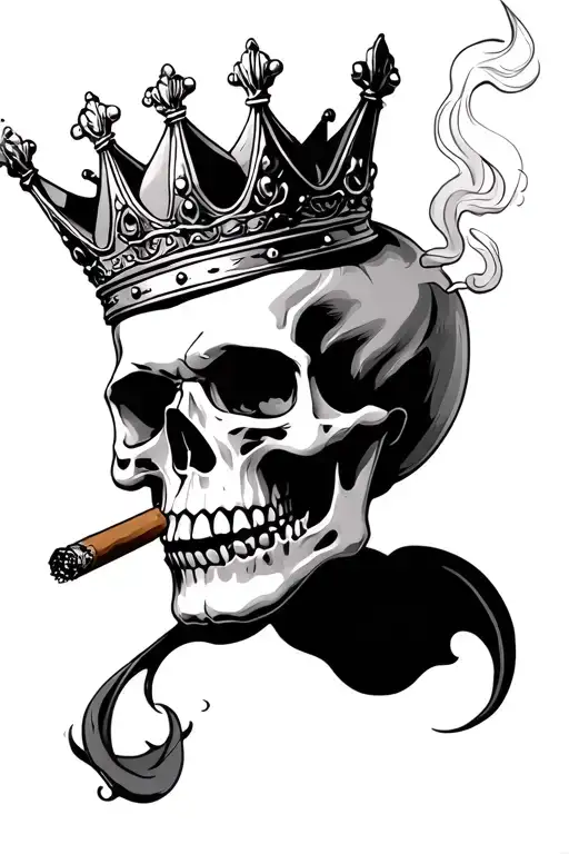 skull with crown smoking a cigare  tattoo design idea