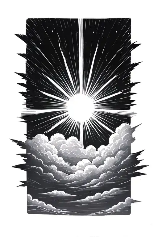 beams of light shining, clouds, sun rays tattoo design idea