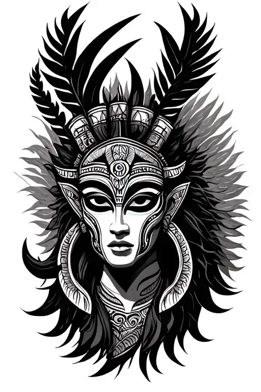 sagittarius with theyyam mask surrounded tattoo design idea
