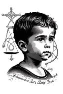 Libra zodiac sign with baby boy portrait face and faded hometown street with baby's hospital name  tattoo design idea